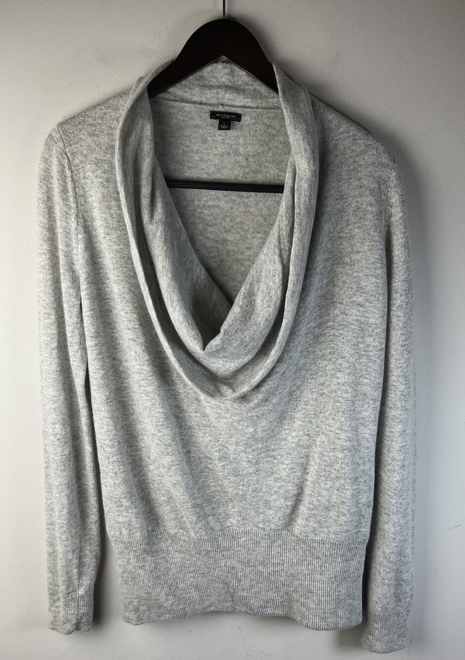 Ann Taylor Cashmere Wool Blend Gray Cowl Neck Sweater Long Sleeve Size L